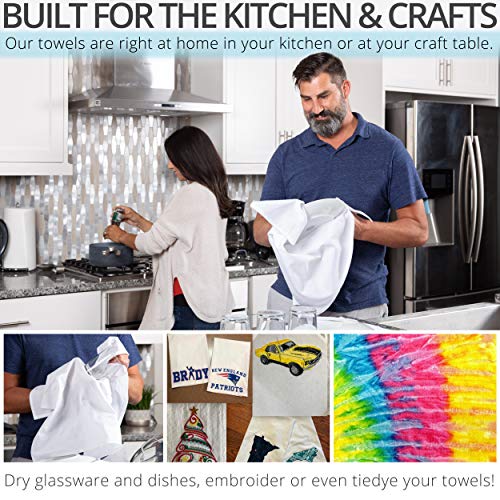 Aunti Em's Kitchen Flour Sack Dish Towels - Natural Cotton for Embroidery and Drying Glass, Hand, Dinnerware - Plain, Thick, Zero-Lint - Highly Absorbent - Set of 13, 27 x 27 Inch, White - color: White