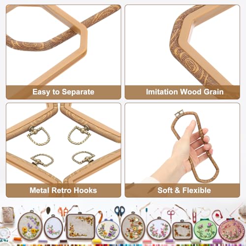 PATIKIL 4 Pieces 4.7" x 3.1" Rectangular Embroidery Hoops Frame Round Imitated Wood Circle Cross Stitch Hoop Ring for Embroidery Art Craft Handy Sewing Decoration, Brown - size: 4.7" x 3.1"