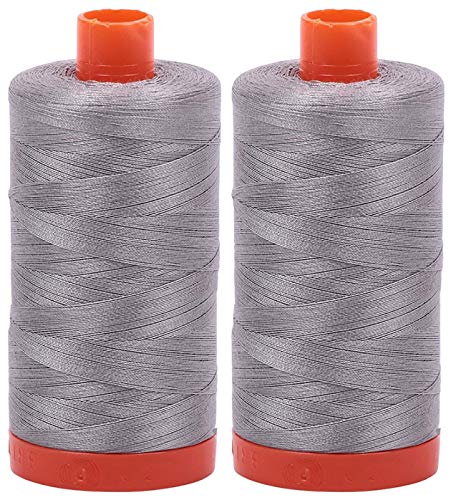 2-Pack - Aurifil 50WT - Stainless Steel (2620) Solid - Mako Cotton Thread - 1422 Yards Each2 - color: 2pk - Stainless Steel 2620