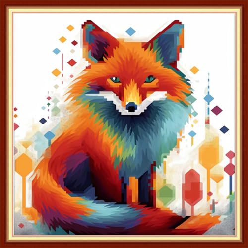 Findvoor Stamped Cross Stitch Kits for Beginners Full Range of Cross Stitching Embroidery Pattern for Adults, 11CT DIY Needlepoint Embroidery Starter Kits-Colorful Fox 17.7x17.7 inch - color: StampedKits 21