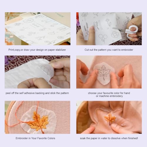 10 Pcs Sticky Water Soluble Embroidery Stabilizer 8.5" x 11" Printable Paper Wash Away Allowed for Print or Draw Patterns for Hand & Machine Embroidery