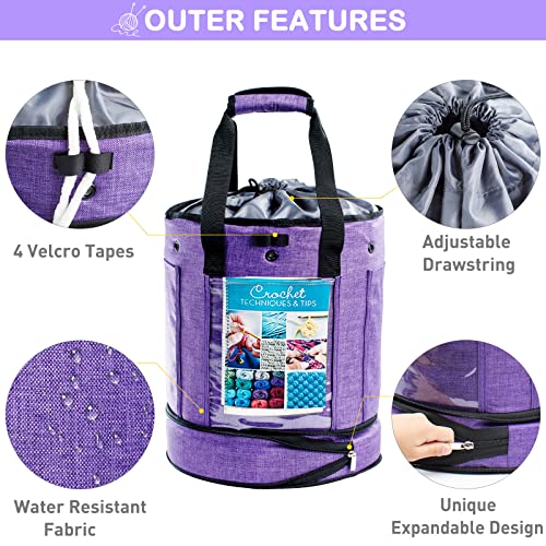 MYBAGZING Expandable Crochet Bag Organizer with Drawstring Closure, Round - color: Purple-Ⅰ, size: Large-Drawstring Closure