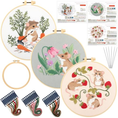 Mindsoft 3 Set Needlepoint Kit for Beginners with Hoop,Garden Mouse - style: Garden Mouse