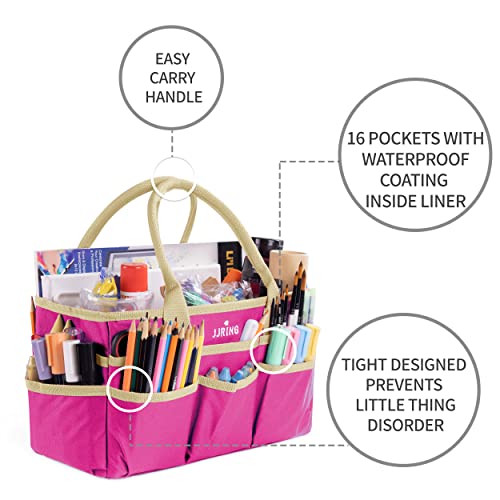 JJRING 600D Nylon Craft & Art Organizer Tote Bag With Pockets, Rose Red - color: Rose red, size: Small