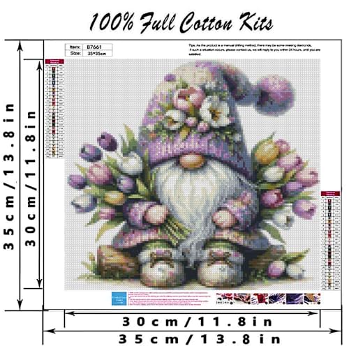 Gnome Stamped Cross Stitch Kits Flower Cross Stitch Patterns,Dimensions Cross Stitch Kits Embroidery Kit Arts and Crafts for Beginners 13.7x13.7 inches - color: D052A