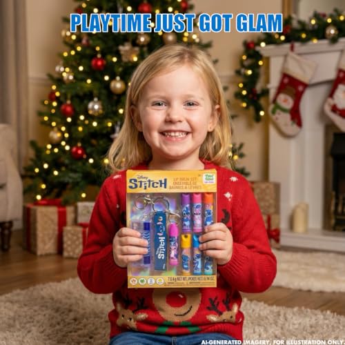 Stitch Keychain Lip Balm Set, 7-Piece Plant-Based, Ages 3+ - color: Stitch