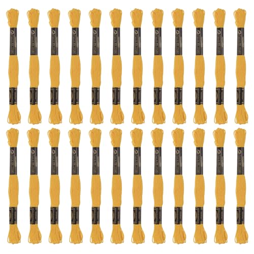 HARFINGTON 24 Skeins Embroidery Floss 8m Each Egyptian Long Fiber Cotton Cross Stitch Thread 26S/2x6 for Embroidery Projects Bracelet, Dark Yellow - color: Dark Yellow