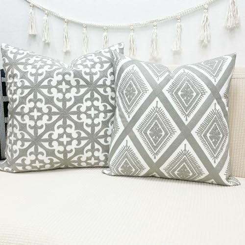 Slow Cow Embroidered Throw Pillow Cover 18 x 18 Inch Grey - color: Grey Eyes, size: 18" x 18" (Pack of 1)
