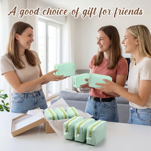 Sanwuta 10 Pcs Seersucker Cosmetic Bag Seersucker Makeup Bag Women Stripe Large Travel Toiletry Organizer Preppy Storage Pouch for Embroidery Wedding Bridesmaid Bride Mom (Green) - color: Green