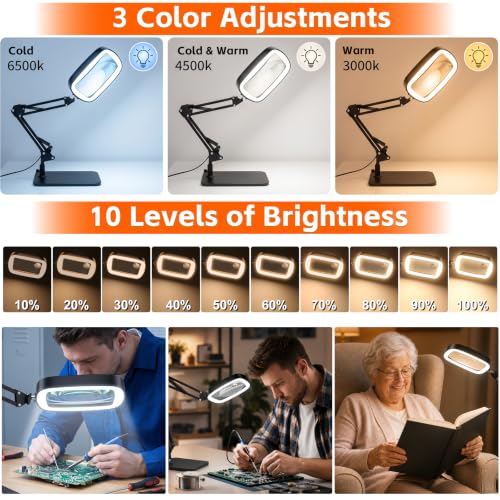 10X 30X Large Magnifying Glass with Light and Stand,Desk Lamp Magnifiers