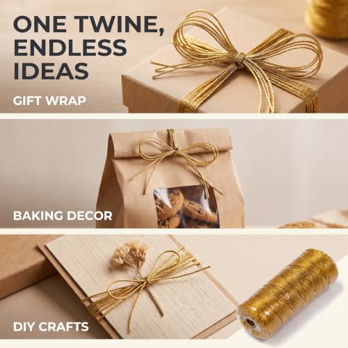 100M/328 Feet Gold String Twine for Crafts Decorative Metallic Bakers String Bakers Twine Glitter Gold Cord for Crafting Decorative Wrapping String for DIY Crafts Presents Gift Wrapping