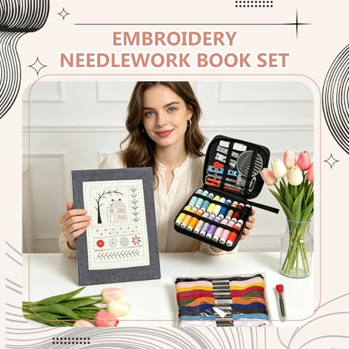 EVOCKAY 2026 Embroidery Stitch Book Kit - Versatile Sewing Box for Cross Stitch, Craft, and Punch Needle Projects - Perfect for Adults and Machine Embroidery Enthusiasts