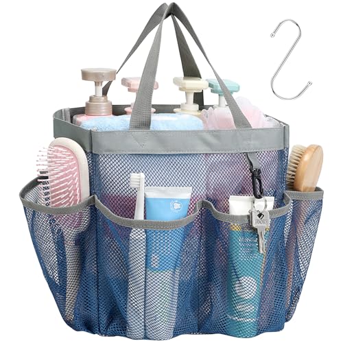 Mesh Shower Caddy Portable - 8 Pockets, S-Hook, Shower Bag for Dorm Camping - color: 1 Pack Blue, size: L (Classic Dorm Caddy)