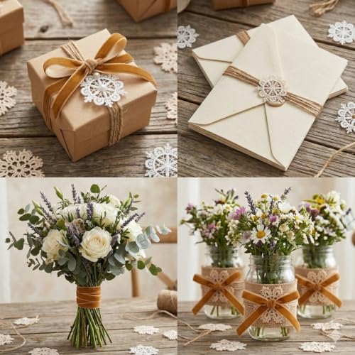 IDONGCAI Velvet Ribbon Craft Kit, Burnt Orange Ribbon, Rustic Twine & Lace - color: Brown