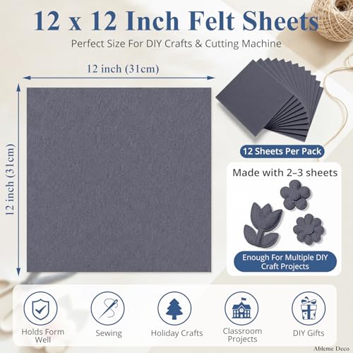 12" x 12" Felt Sheets for Crafts, 2mm Stiff Felt Fabric (12 Pcs), Dark Gray - color: Dark Gray