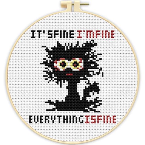 TCDZMYGS Stamped Cross Stitch Kits for Beginners-Cute Cat,with Hoop - color: Cat-2603