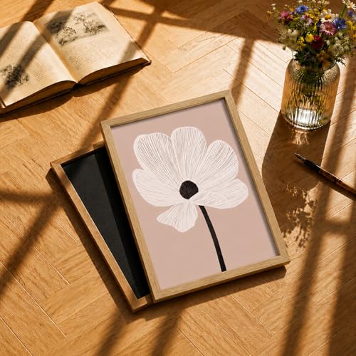 Boho Floral Wall Art Beige Flower Framed Picture for Bathroom Decor 12X16in - color: Beige Flower, size: 16"L x 12"W
