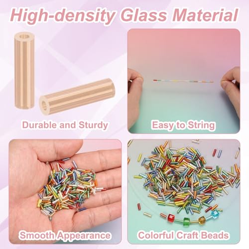 M METERXITY 1800-Pack Bugle Beads, 2x6mm Embroidery Craft Glass Bugle Tube Seed Beads for DIY Craft/Bracelet/Necklaces [Champagne] - color: Champagne, size: 2x6mm
