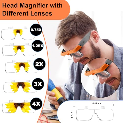 Magnifying Glass with Light Hands Free Magnifying Glasses Headset - color: Orange & Gray, size: Without Case