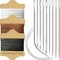 VONEEDL Upholstery Repair Kit: Waxed Sewing Thread (3 Colors) & Heavy Duty Needles (11 PCS) for Leather, Canvas & Quilting Thread - color: Black, White, Brown