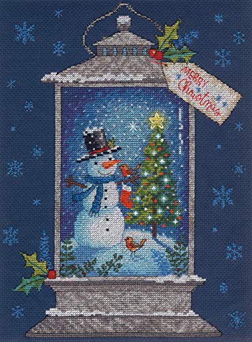 Dimensions 70-08987 Snowman Lantern Counted Cross Stitch Kit, 14 Count Navy Aida, 9" x 12"