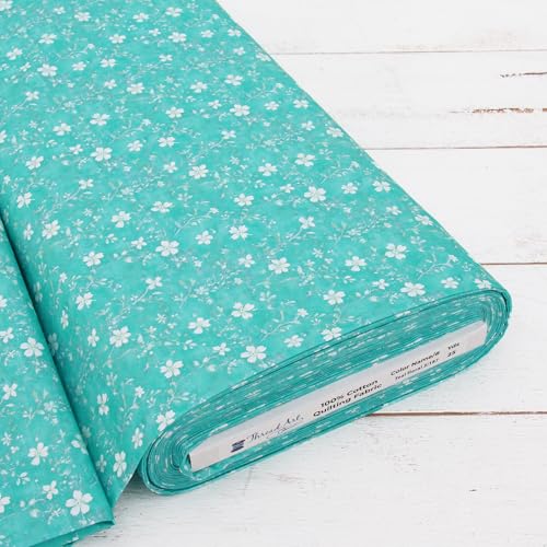 Threadart Vintage Aqua Floral Cotton Quilting Fabric - 10 Yard Cut - color: Aqua Floral, size: 10 YARD