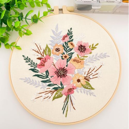 Silentsea Embroidery Kit, Floral and Nature Designs, with Hoops, Needlework Pattern Set (Flower) - color: flower