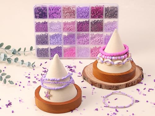LAIDANLA 7500pcs Purple Glass Seed & Bugle Tube Beads Kit for Jewelry Making - color: Purple