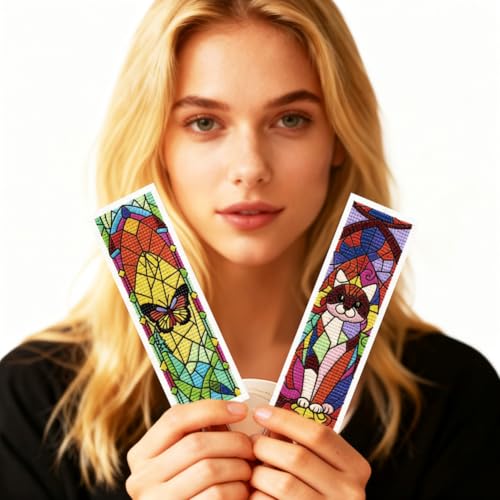 ORIGACH 6 Set Fantasy Stained Glass Cross Stitch Bookmark Kit for Beginner - style: Fantasy Stained Glass