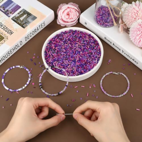 Purple Seed Beads for Jewelry Making Glass Bugle Beads for DIY Craft - color: Purple