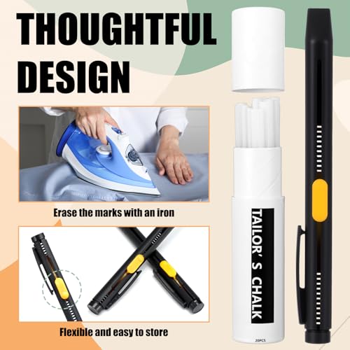 4 Pcs Heat Erasable Fabric Markers with 60 Refills for Sewing, Washable, Quilting, Embroidery Refillable Chalk DIY Dressmaking Markers Bulk for Fabric, Cotton, Knitted Fabrics DIY Sewing Tool