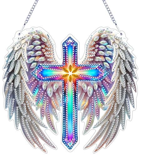 ZeeLionArt Hanging Diamonds Art kit for Adult,Angel Wings Pendant Diamonds Painting Art Kit,7.0x6.6inch Acrylic Diamonds Painting Board Kit Ornament, Special Crystal Diamond Hanging Ornament - color: DP02387