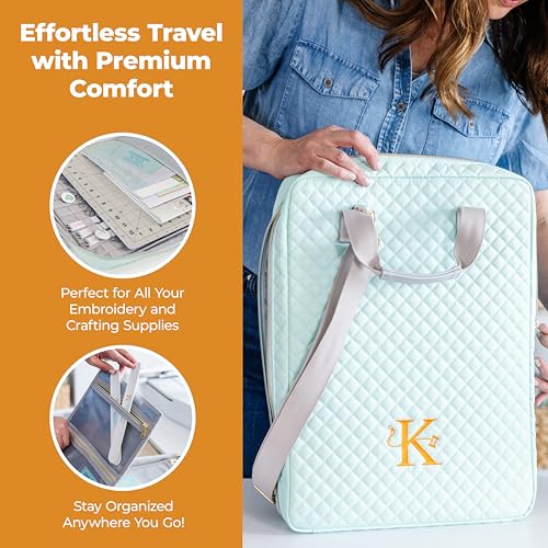 Kimberbell Tool Tote - Embroidery Bag for Quilting Supplies, Embroidery Organizer for Clear Blue Tiles, Orange Pop Rulers, and Sewing Supplies, Chic Craft Travel Bag, Craft Bag for Embroidery - size: Large Tool Tote