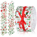 Hosuly 40 Pcs Watercolor Christmas Fabric Jelly Cotton Quilt Strips Rolls - color: Red Green Christams