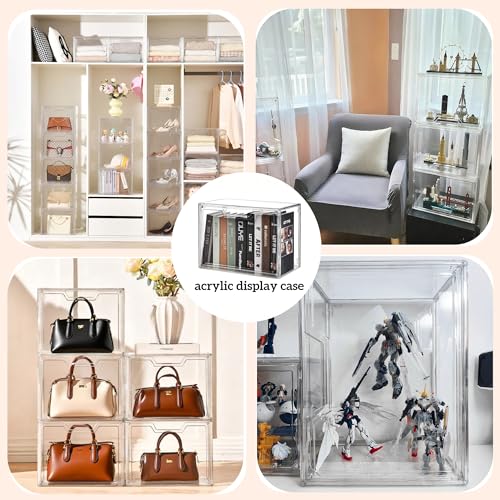 Stackable Acrylic Display Case,Clear Storage Bins with Lid for Collectibles - size: 5pack