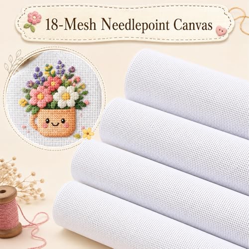 18 Mesh Needlepoint Canvas 100% Cotton,18 x 20 Inch White