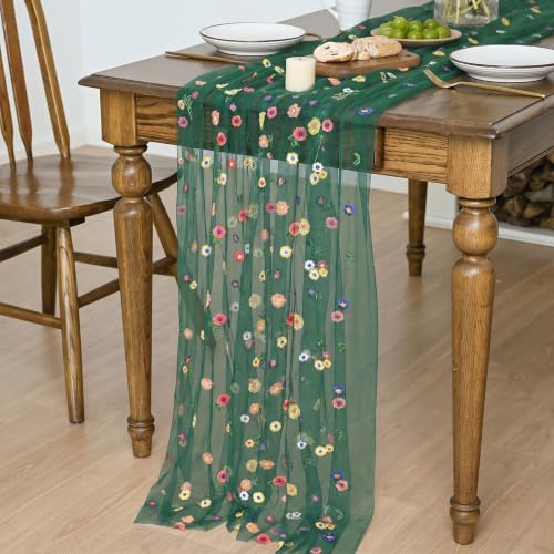 Horaldaily Christmas Green Embroidery Tablecloth, 60×60 Inch Square - color: Deep Green, size: 60" x 60" (Square)