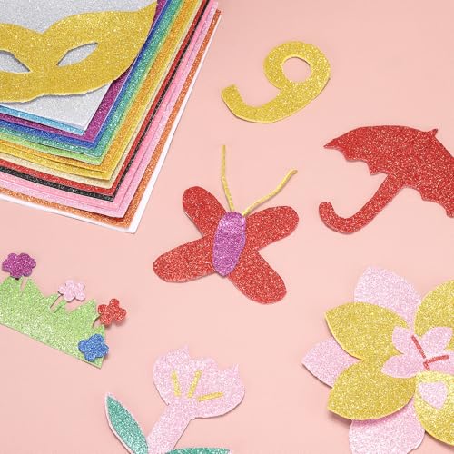 PATIKIL Light Gold Shiny EVA Glitter Foam Sheet 11.8 x 7.9 Inch 2mm Thick Sparkle EVA Glitter Felt for Crafts DIY Project, 5 Pcs - color: Light Gold