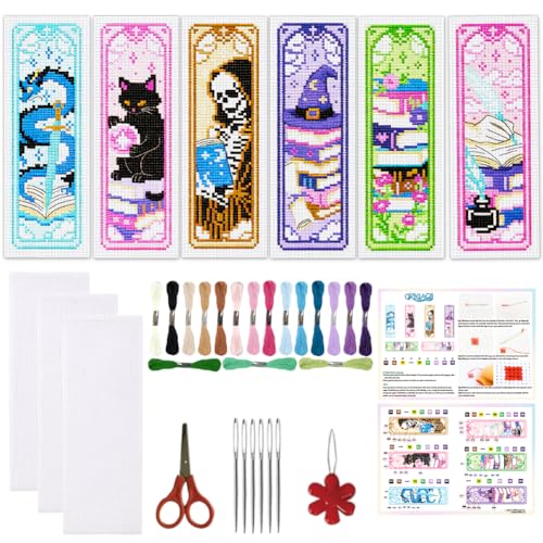 ORIGACH 6 Pack Fantasy Tarot Cross Stitch Bookmark Kit - style: Fantasy Tarot