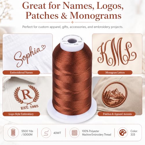 Simthread 5500Yds Embroidery Thread, 5000M High-Yardage 40WT 100% Polyester Thread – 170+ Vivid Colors, High-Speed Rated – Compatible with Brother, Singer, Janome & More - Amber Red 333 - color: AmberRed333