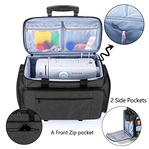 LUXJA Sewing Machine Case with Detachable Dolly, Black - color: Black, style: Sewing Machine Trolley