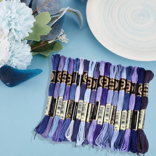 18 Skeins 6 Strands Blue Cross Stitch Thread Variegated Gradient Embroidery Floss Needlepoint Friendship Bracelet String Yarn Threads Bulk for Hand Sewing Bracelets Needlecraft Stitching DIY - color: Blue
