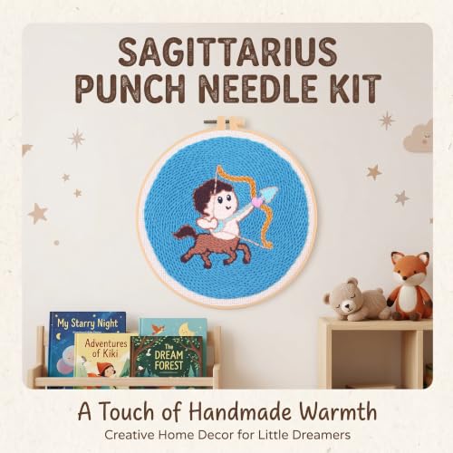 Harimau Punch Needle Kit Twelve Zodiac Signs Pattern,1Pc Embroidery Hoop, Essential Punch Needle Supplies,Ideal Punch Art for Beginners,DIY Adults Embroidery, Video Teaching - color: 65283