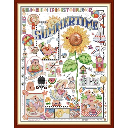 CaptainCrafts New Cross Stitch Kits Embroidery Kit Full Range Pre-Printed and Counted Fabrics Kits for Adults Beginners Home Decor (Stamped 11CT, Summer time) - color: Summer time, size: Stamped 11CT