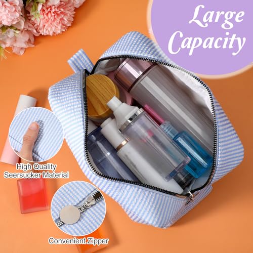 6 Pcs Seersucker Makeup Bags Striped Pouch Set for Women Bridesmaid