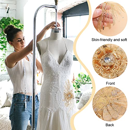 NBEADS 2 Pcs 3D Flower Lace Embroidery, Floral Embroidered Lace Patches with Sequin Nail Bead Tulle Applique Sew on Patches for Clothing Wedding Dress Lace Fabric DIY Decoration, Gold - color: Gold Flowers with Sequin-2 Pcs