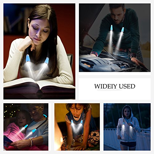 Book Light, Neck Reading Light, USB Rechargeable, Hands Free, 4 Super Bright LED Bulbs, 3 Adjustable Brightness, Best for Reading in Bed, Knitting, Walking, Jogging, Mending in Night (Blue) - color: Blue