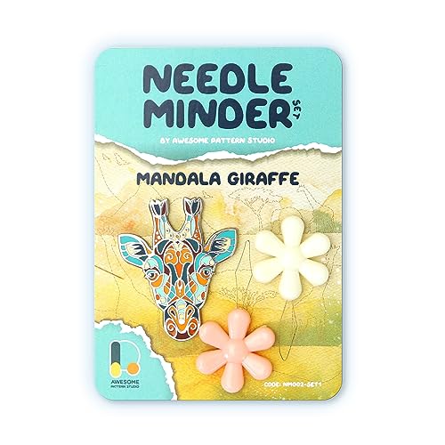 Awesome Pattern Studio Needle Minder Set – Mandala Giraffe Magnetic Needle Minder + 2 Needle Threaders. Enamel Pin for Cross Stitch, Embroidery and Craft - size: Giraffe Set #1