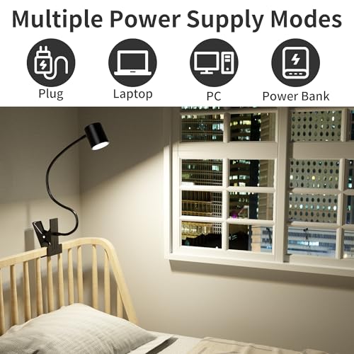 Desk Lamp USB Clip On Light,Book Lights for Reading at Night Clamp Light - color: Matte Black