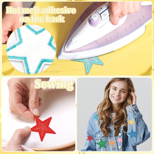 AUGSUN 36pcs Glitter Star Iron on Patches for Clothing - style: Glitter Star